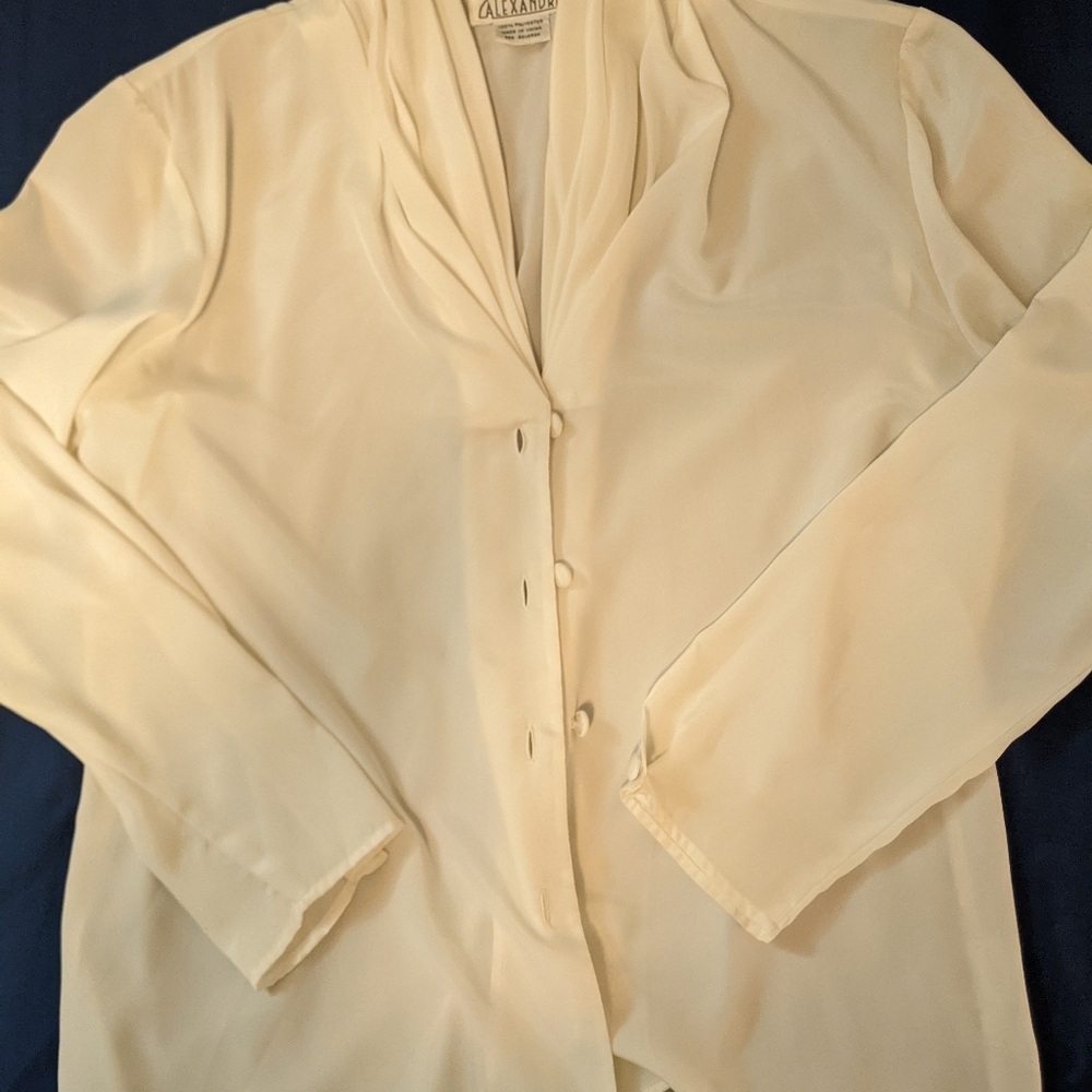 White silky button front blouse